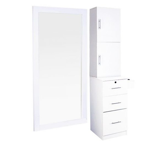 VEGA Salon Station Side Tower + Mirror  white with cabinet