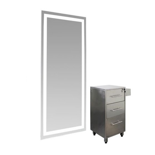 VENTURA Stainless Steel Salon Station Side Cabinet with optional LED Mirror