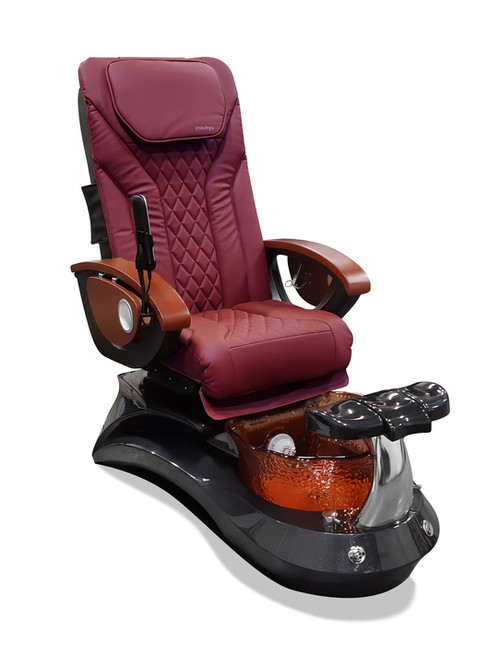 Mayakoba Pedicure Spa Chair, Lotus II, Black and Gold Base, EX-R Massage Chair, Burgundy