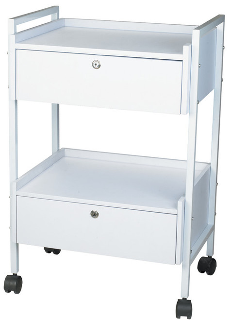 FIDELIS White Mobile Spa Trolley + Two Lockable Drawers