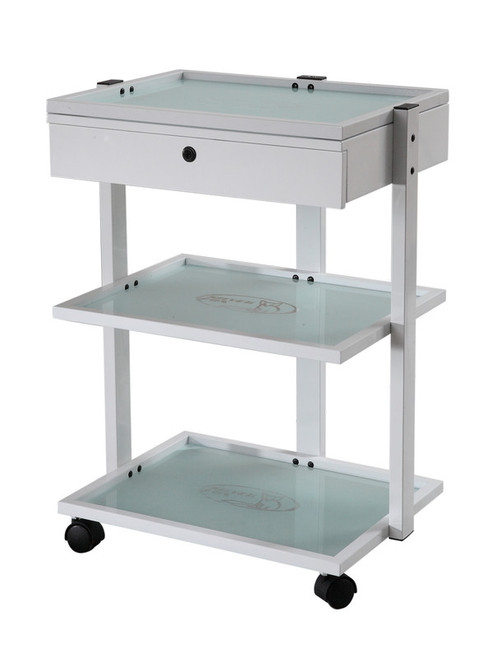 VELOCE White Mobile Spa Trolley + Glass Shelves, 1040A