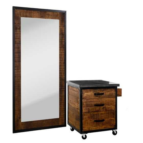 Rustic TRINITY Styling Station Side Cabinet + Mirror Deco Salon Furniture