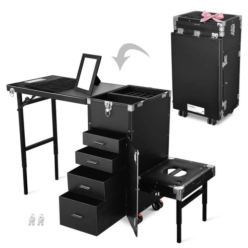 Portable Manicure Table Rolling Trolley Storage Case + Stool Byootique