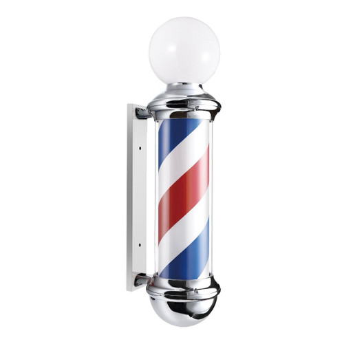 Chrome Rotating LED Barber Pole with Globe Lights