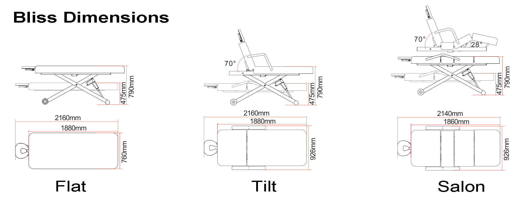 Bliss Massage Table Dimensions