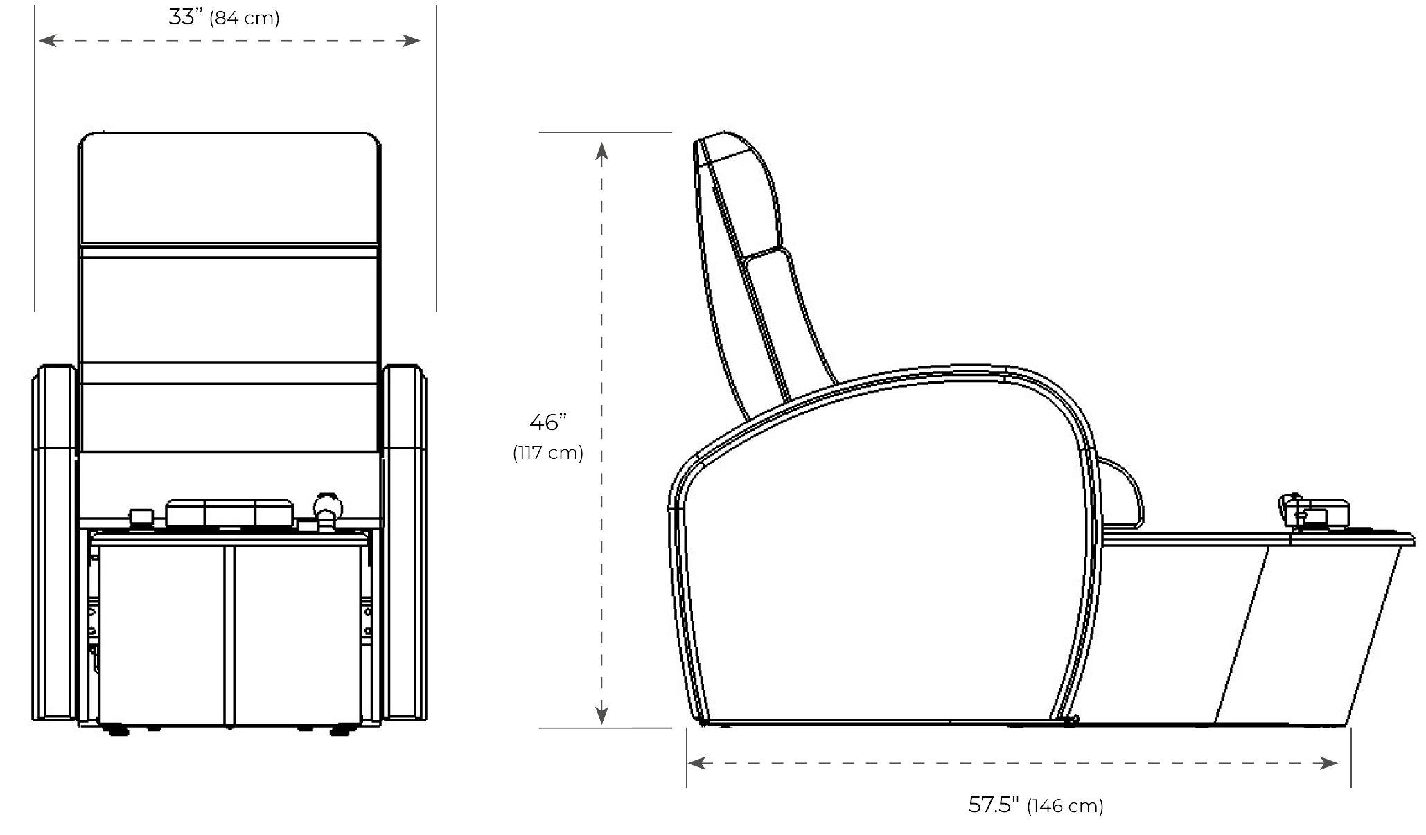 Contour II Pedicure Chair dimensions