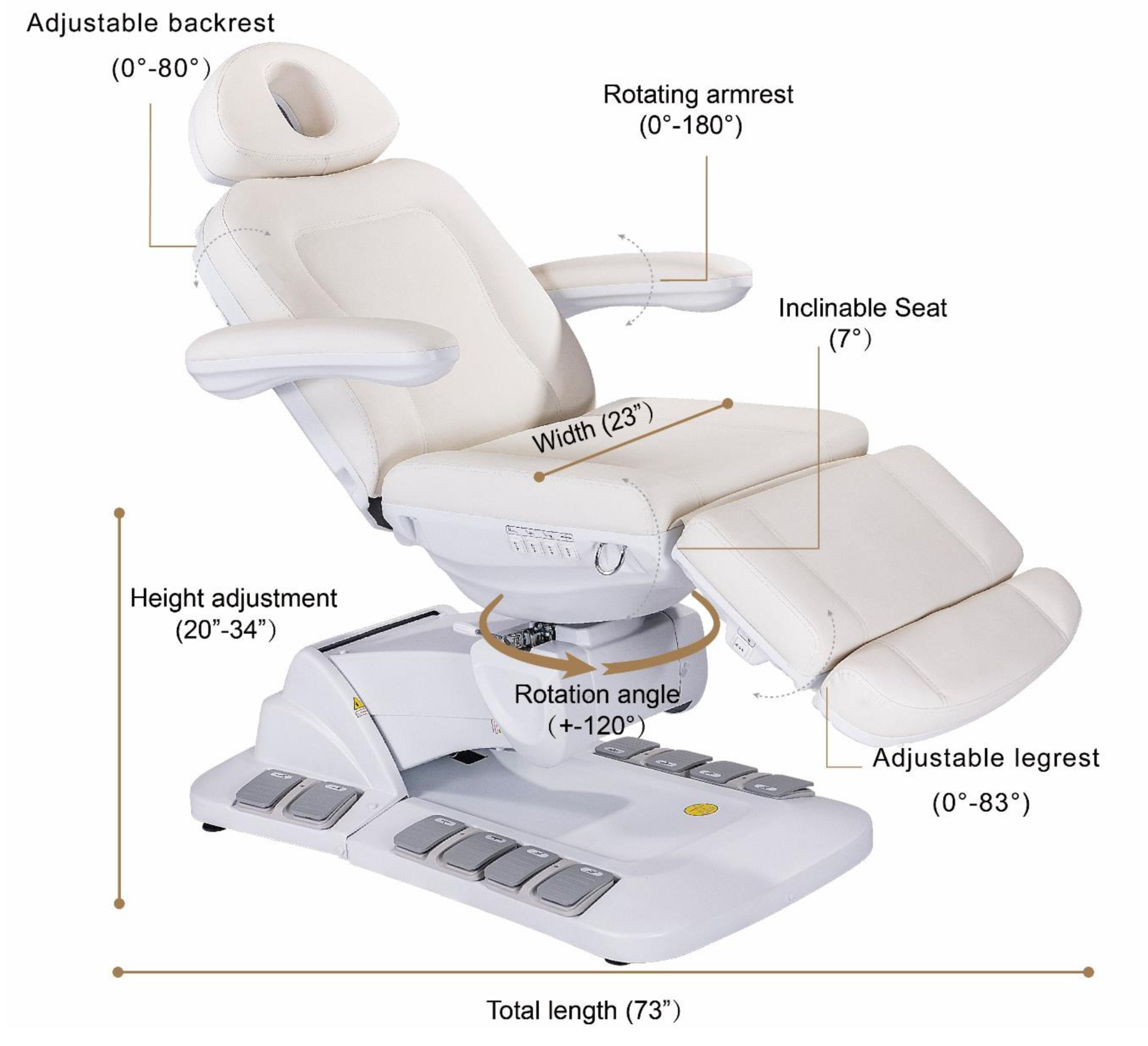 Gianna Spa Treatment Chair Dimensions