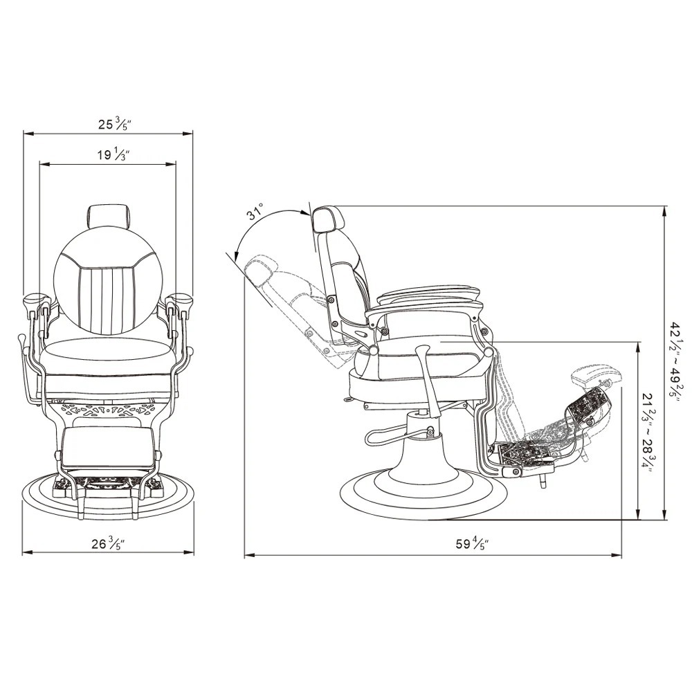 Kaiser II Vintage Barber Chair dimensions
