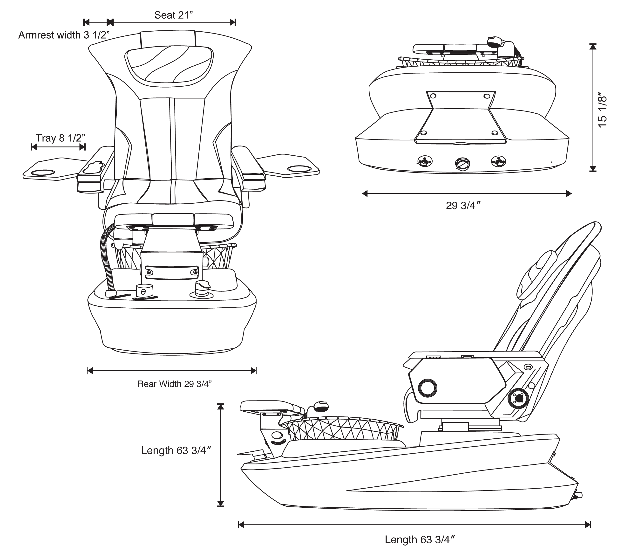 Lenox DM Pedicure Chair Dimensions