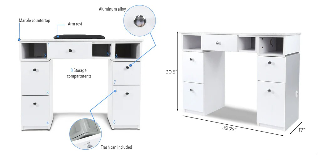 Nova I Manicure Table Dimensions Nova I Manicure Table Dimensions