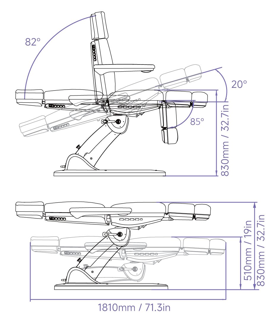 Palisade Treatment Chair Dimensions