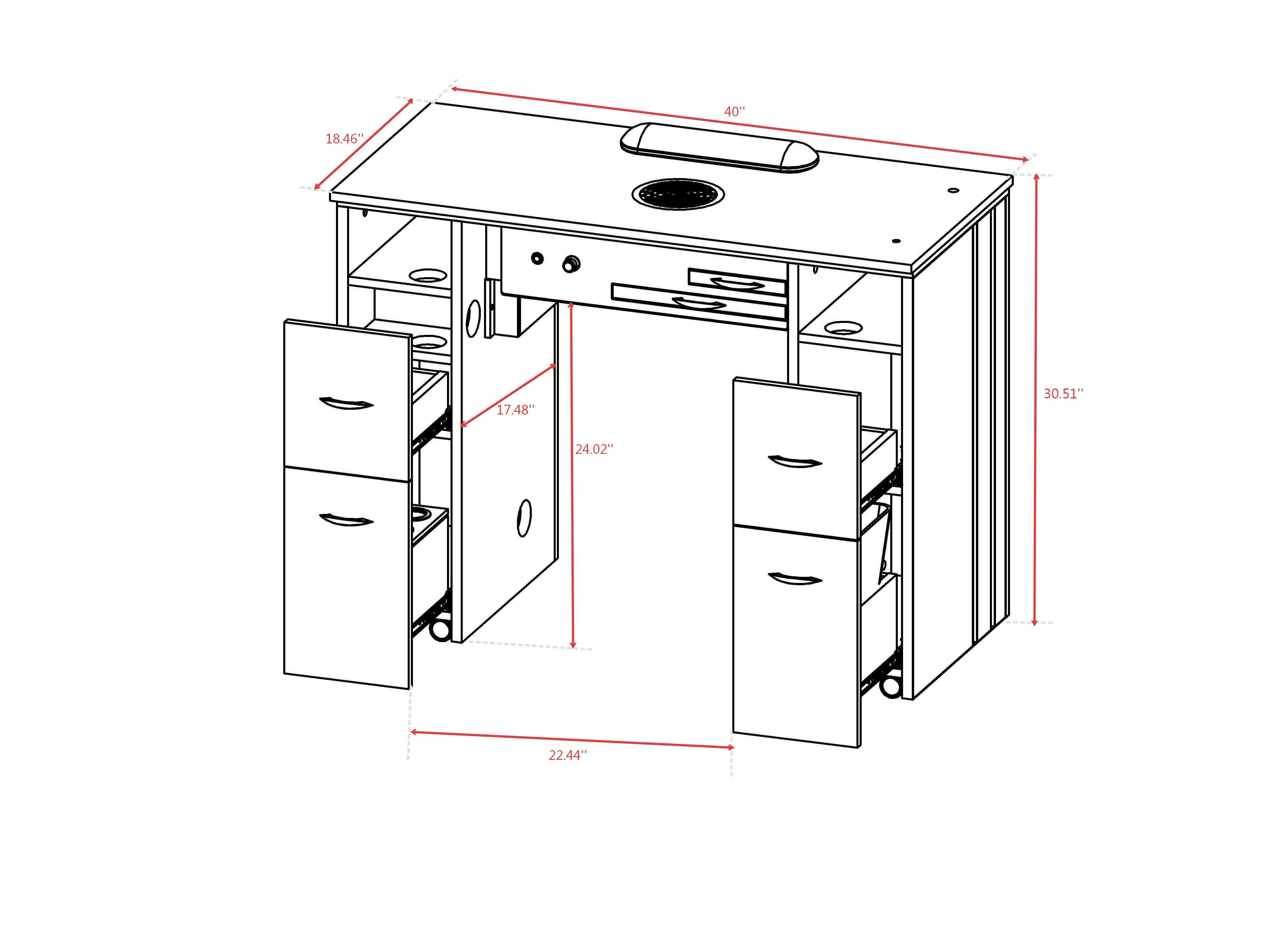 ProVac Manicure Nail Table Dimensions