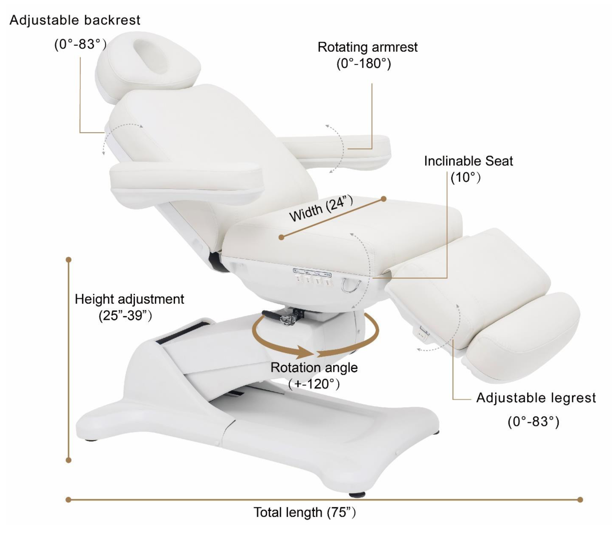 Remi II Spa Treatment Chair Dimensions