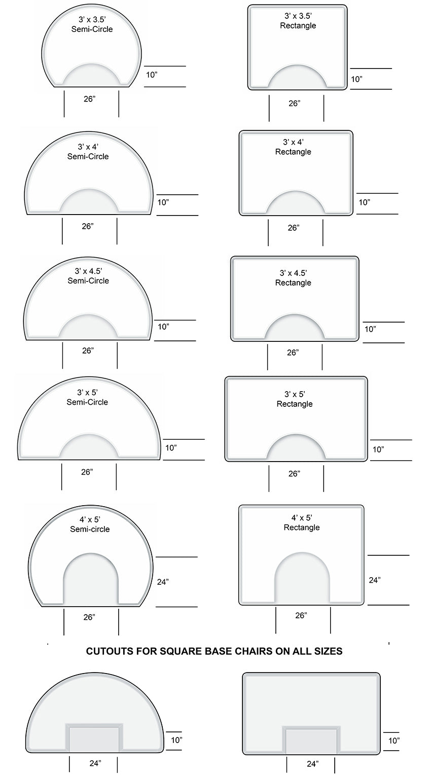 Rhino Salon Mat Dimension Options