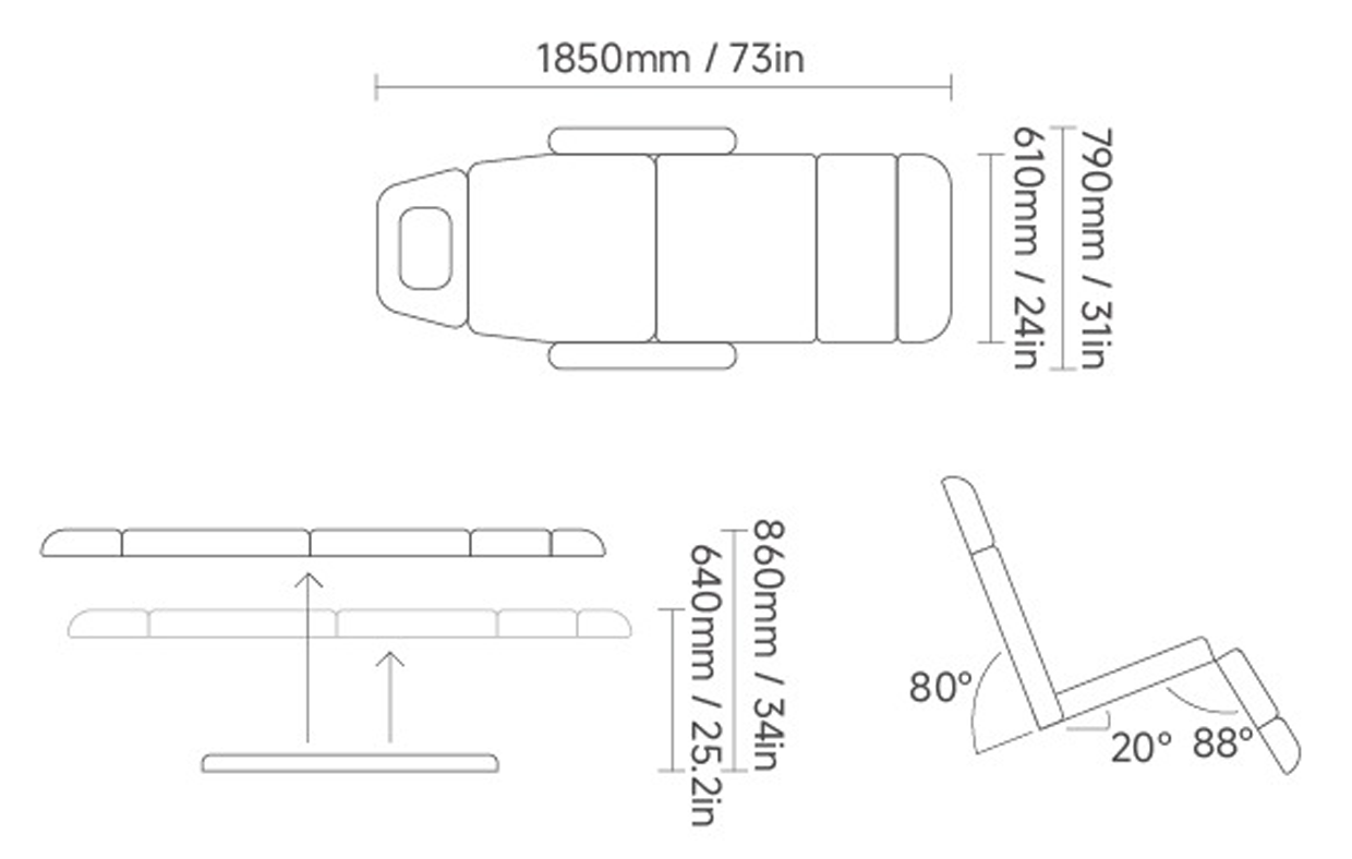 Zenith treatment chair dimensions