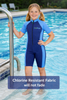 Girls Sunsuit One Piece Sun Protection Swimwear UPF50+ Navy Blue (Chlorine Resistant)  pool