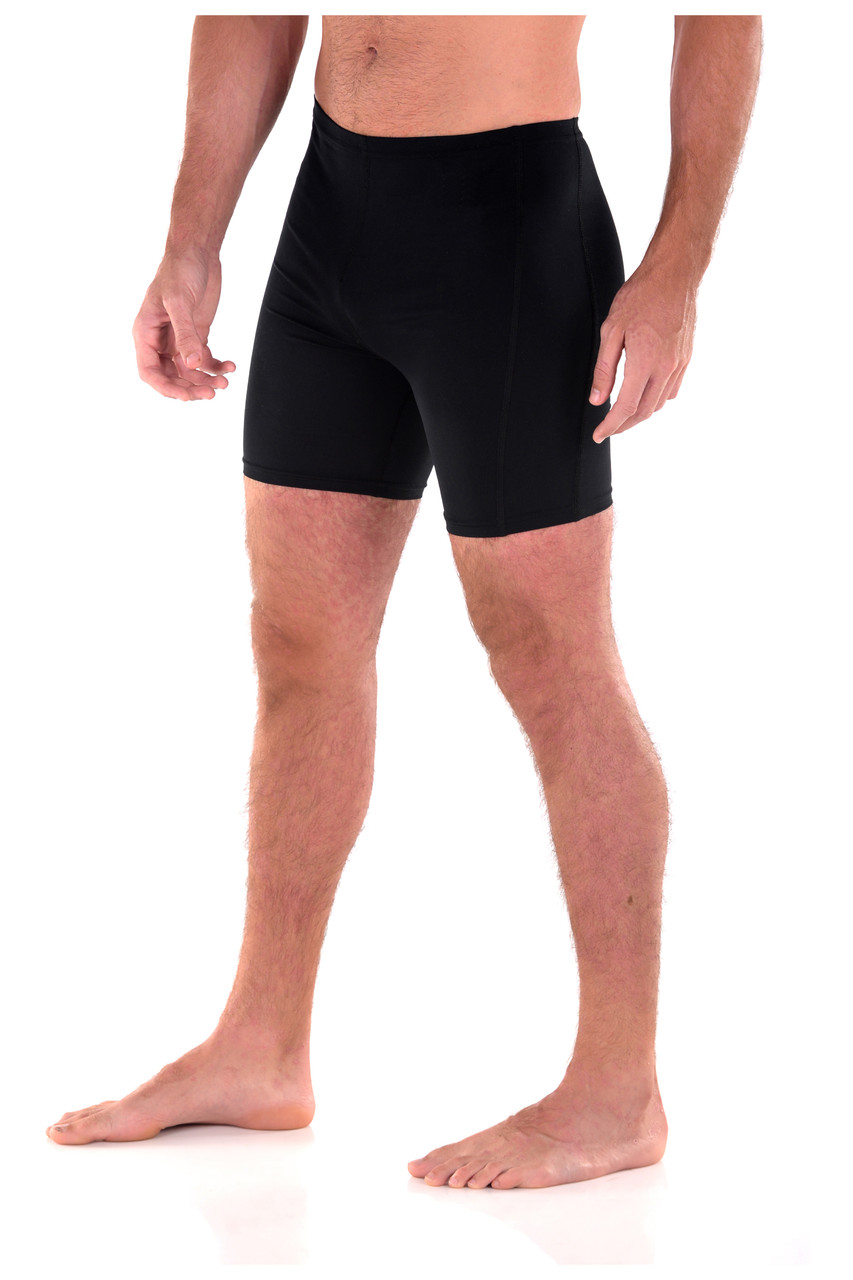 Men Sun Protection Swim Shorts Above Knee Length UPF50+ Black (Chlorine  Resistant)