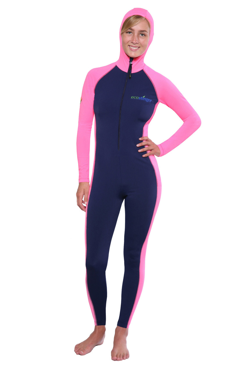 Ladies Full Body UV Swimsuit with Hood Sun Protective UPF50+ Navy Pink  (Chlorine Resistant)