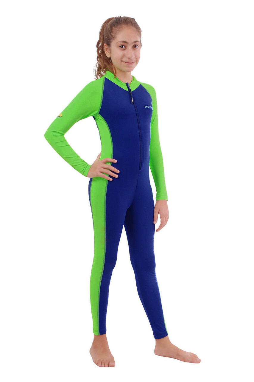 Girls Full Body Swimsuit Stinger Suit UV Protection UPF50+ Navy Lime (Chlorine  Resistant) - EcoStinger