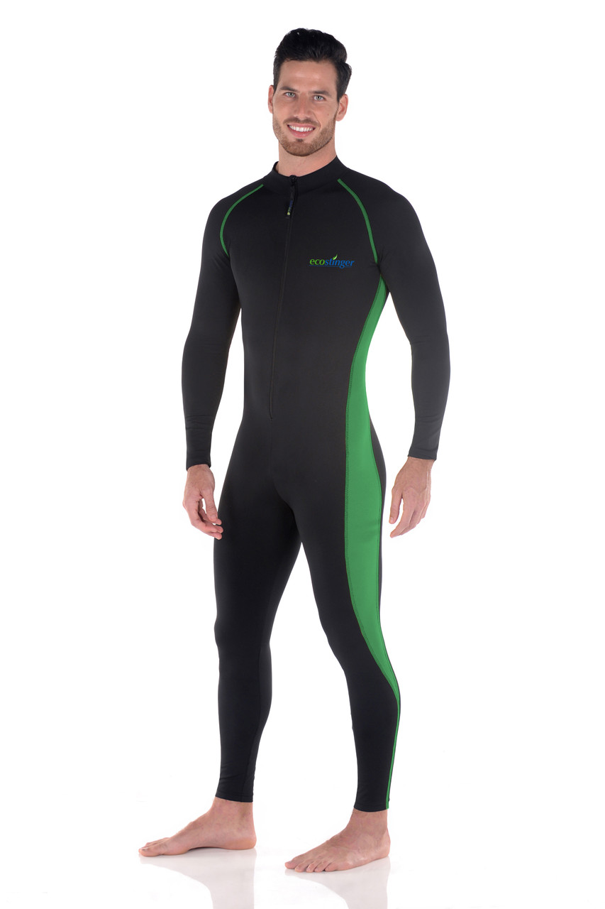 Men Full Body Stinger Suit Dive Skin Sun Protective Swimwear UPF50+ Black  Emerald Forest (Chlorine Resistant)