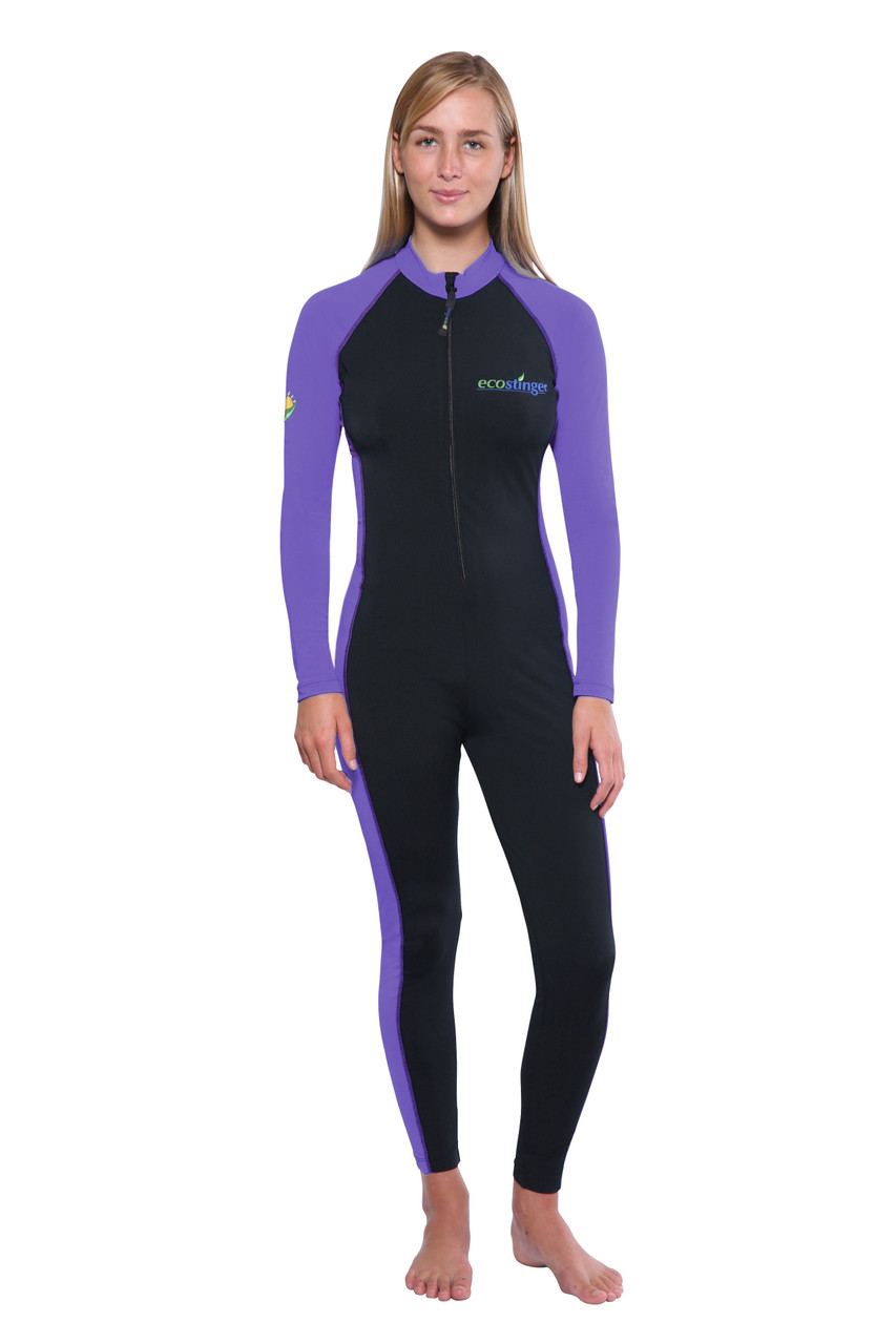 Women Full Body Coverup UV Swimsuit Stinger Suit UPF50+ Protection Black  Purple (Chlorine Resistant) - EcoStinger