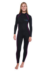 Women Full Body Stinger Swimsuit UV Protection UPF50+ Black Fuchsia Stitch (Chlorine Resistant)