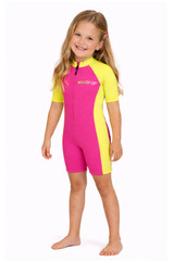 Girls One Piece Sunsuit UV Protection Swimsuit UPF50+ Pink Yellow With Lining (Chlorine Resistant)