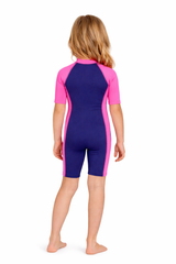 Girls Full Body Swimsuit Stinger Suit UV Protection UPF50+ Navy Pink (Chlorine Resistant)  back