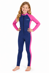 Girls Full Body Swimsuit Stinger Suit UV Protection UPF50+ Navy Pink (Chlorine Resistant)