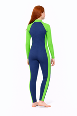 Girls Full Body Swimsuit Stinger Suit UV Protection UPF50+ Navy Lime (Chlorine Resistant) Back