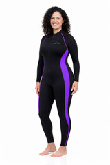 Ladies Full Body Coverup UV Swimsuit Stinger Suit UPF50+ Protection Black Purple (Chlorine Resistant)