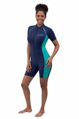 Women One Piece Sunsuit Plus Size UV Protective Swimsuit UPF50+ Navy Jade (Chlorine Resistant)