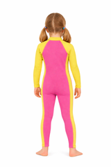 Girls Full Body Swimsuit Stinger Suit UV Protection UPF50+ Pink Yellow With Lining (Chlorine Resistant) back 