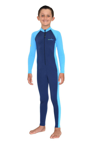 Boys Full Body Swimsuit Stinger Suit Long Sleeves UV Protection UPF50+ Navy Blue (Chlorine Resistant)