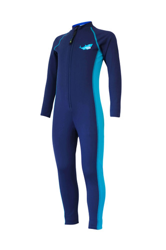 Boys Full Body Swimsuit Stinger Suit Sun Protection UPF50+ Navy Turquoise Shark (Chlorine Resistant)