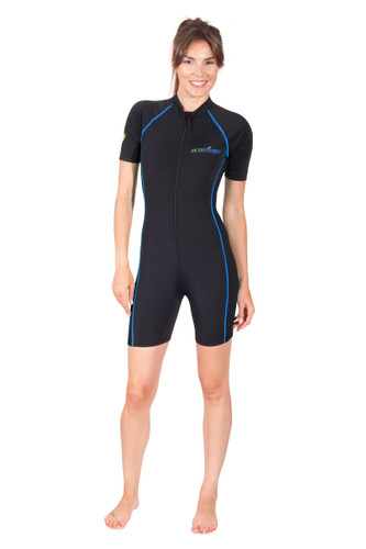 Women Sunsuit One Piece Swimsuit UV Protection UPF50+ Black Blue  Stitch (Chlorine Resistant)