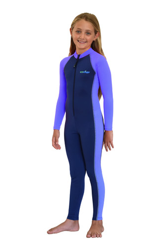Girls Full Body Swimsuit Stinger Suit UPF50+ UV & Jellyfish Protection Navy Lavender (Chlorine Resistant)