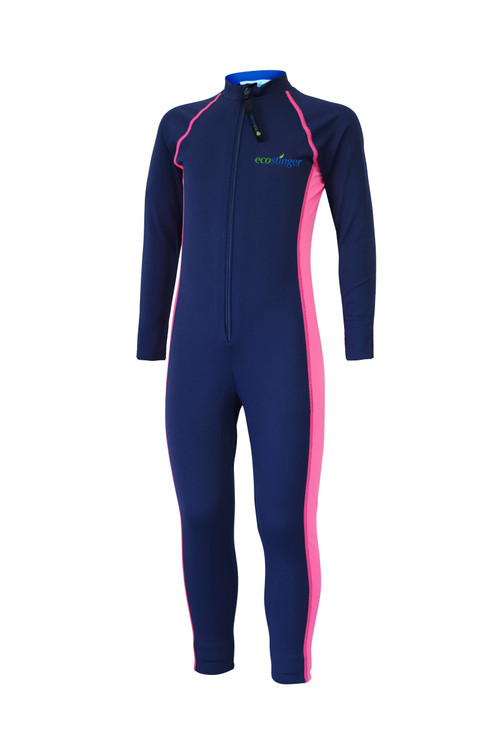 Girls Junior Full Body Swimsuit Stinger Suit UV Protection UPF50+ Navy Pink (Chlorine Resistant)