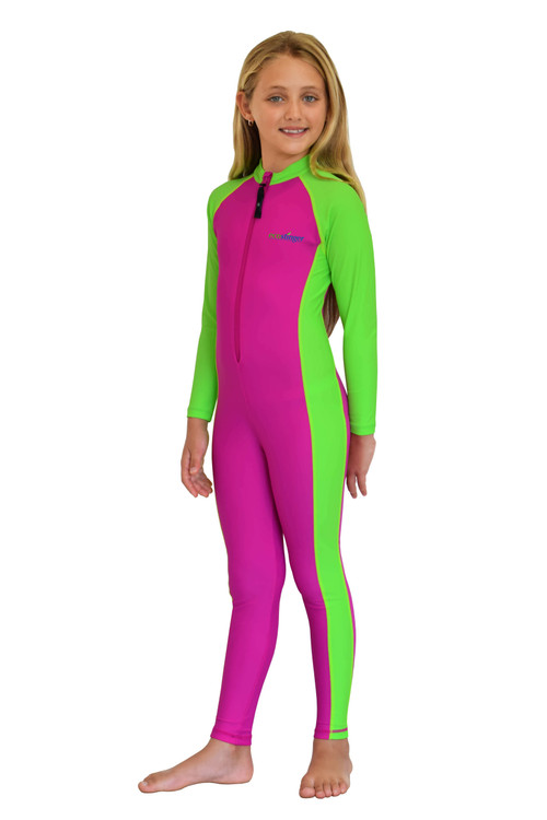 Girls Full Body Swimsuit Stinger Suit UV Protection UPF50+ Rose Lime (Chlorine Resistant)
