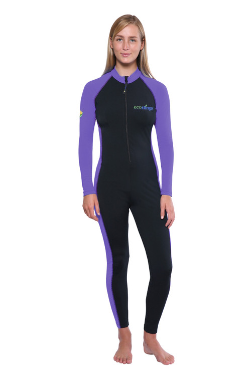 Ladies Full Body Coverup UV Swimsuit Stinger Suit UPF50+ Protection Black Violet (Chlorine Resistant)