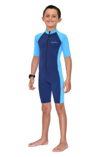 Boys Sunsuit One Piece Swimwear Sun Protection UPF50+ Navy Blue (Chlorine Resistant)