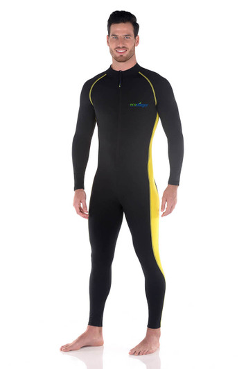 Men Full Body Swimsuit Sun Guard Stinger Suit Dive Skin UPF50+ Black Yellow (Chlorine Resistant) 