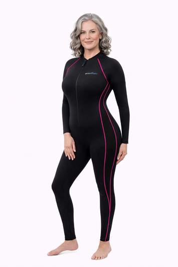Women Full Body Coverup UV Swimsuit Stinger Suit UPF50+ Protection Black Rose Stitch (Chlorine Resistant)