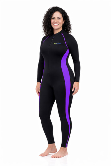 Ladies Full Body Coverup UV Swimsuit Stinger Suit UPF50+ Protection Black Purple (Chlorine Resistant)