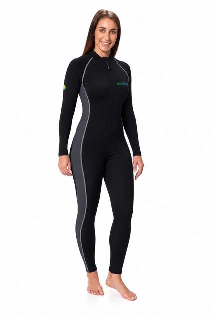 Women Full Body Cover Stinger Swimsuit UV Protection UPF50+ Black Silver (Chlorine Resistant)