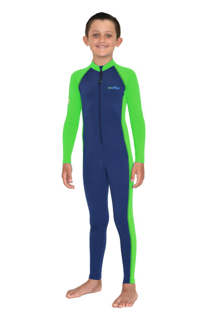 Boys Full Body Swimsuit Stinger Suit UV Protection UPF50+ Navy Lime (Chlorine Resistant)
