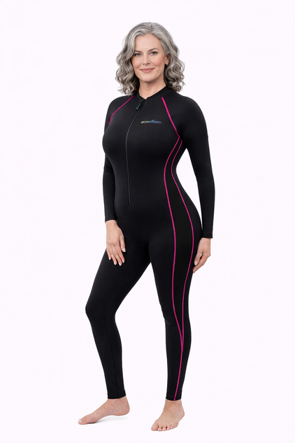 Women Full Body Coverup UV Swimsuit Stinger Suit UPF50+ Protection Black Rose Stitch (Chlorine Resistant)