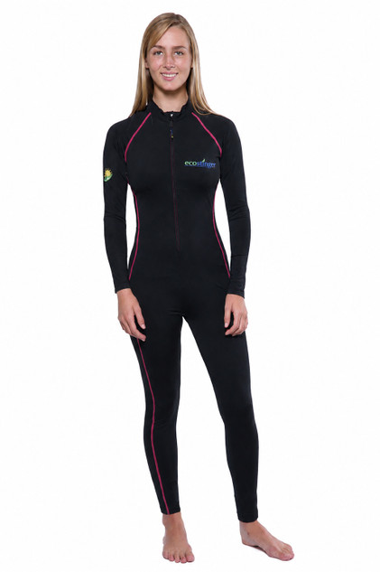 Women Full Body Coverup UV Swimsuit Stinger Suit UPF50+ Protection Black Rose Stitch (Chlorine Resistant)
