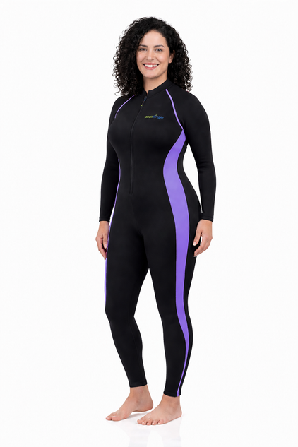 Ladies Full Body Coverup UV Swimsuit Stinger Suit UPF50+ Protection Black Lilac (Chlorine Resistant)