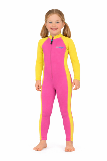 Girls Full Body Swimsuit Stinger Suit UV Protection UPF50+ Pink Yellow With Lining (Chlorine Resistant)